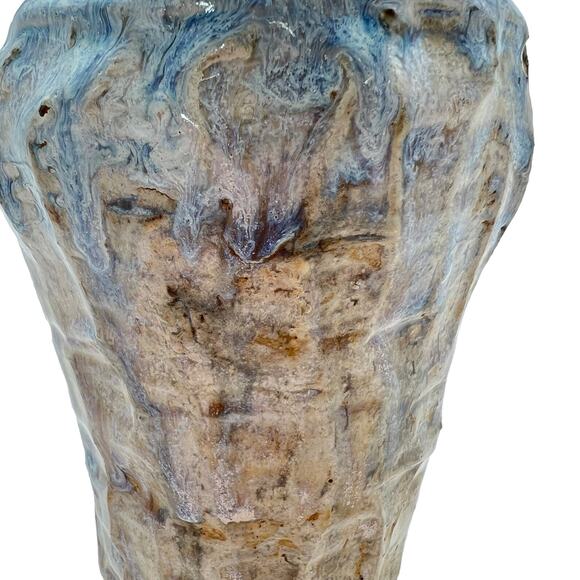 Studio Pottery 8" Vase Blue Tan Heavy Drip Chunky Texture Glossy Artist Signed - Picture 7 of 12
